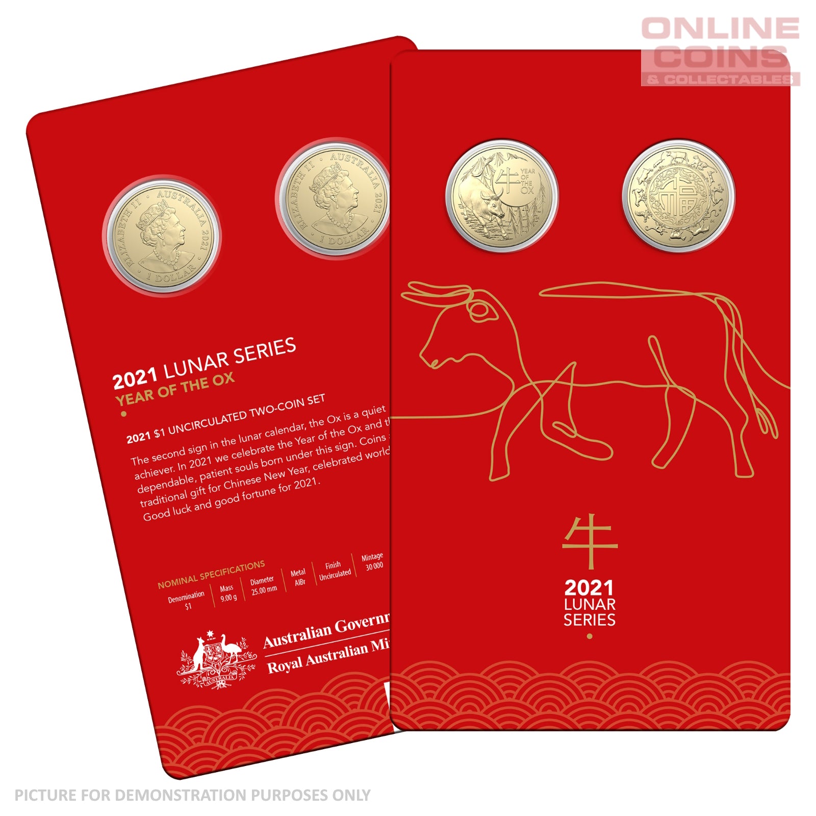 2021 $1 AlBr Uncirculated Two Coin Set - Year of the Ox